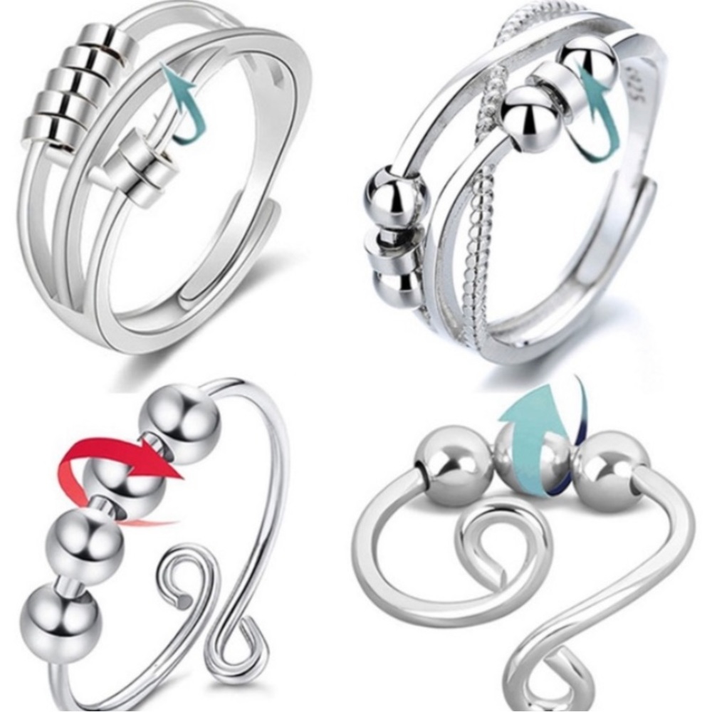 STRESS RELIEF 925 Sterling Silver Rotatable MOOD RING with Spinners Adjustable